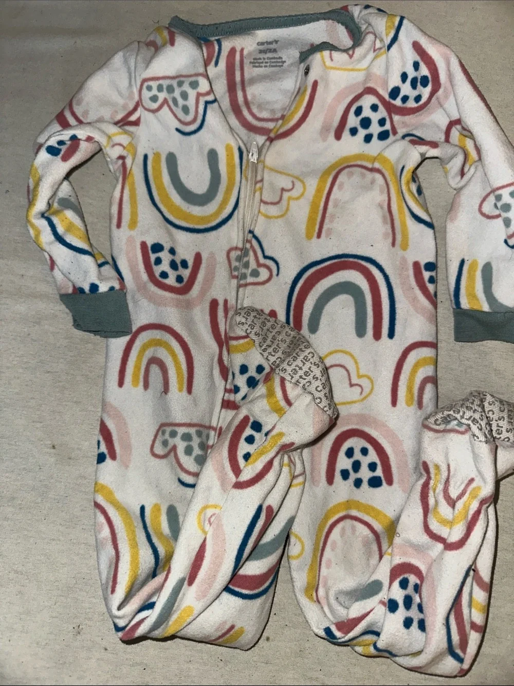 Kids Size 2T Carters Baby Fleece Zip Romper with Rainbow Print